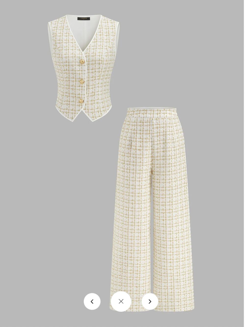 NWT Commense Checked Tweed Vest & Wide-Leg Pants Set Sz M